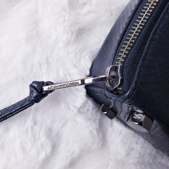 Rebecca Minkoff Box Crossbody Bag Black Snakeskin Embossed Leather Studded - Picture 14 of 14